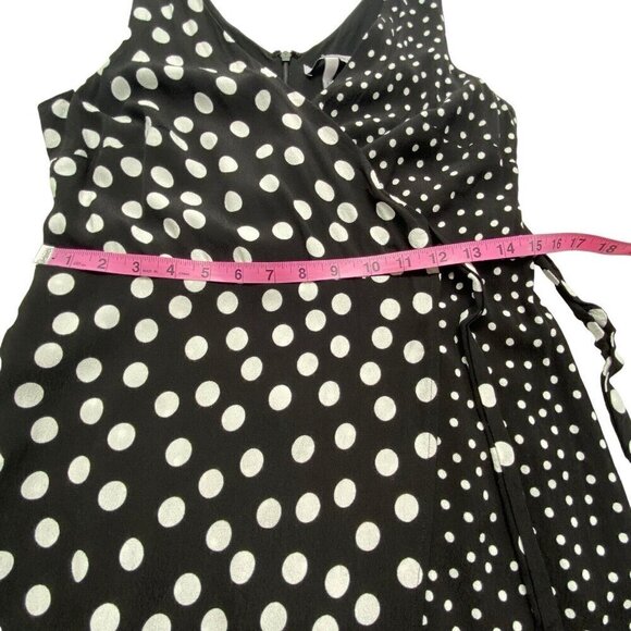BRAVISSIMO Curvy Polka Dot Faux Wrap Dress V Neck Sleeveless Black White 10 - Picture 11 of 16